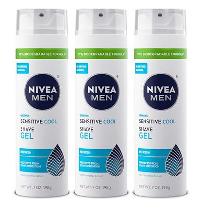 NIVEA MEN Sensitive Cool Shave Gel for Sensitive Skin, Alcohol Free with Chamomile Extract, 7 oz (Pack of 3)
