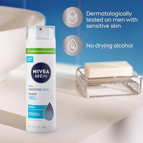 NIVEA MEN Sensitive Cool Shave Gel for Sensitive Skin, Alcohol Free with Chamomile Extract, 7 oz (Pack of 3) - görsel 14