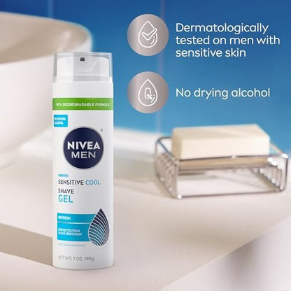 NIVEA MEN Sensitive Cool Shave Gel for Sensitive Skin, Alcohol Free with Chamomile Extract, 7 oz (Pack of 3)