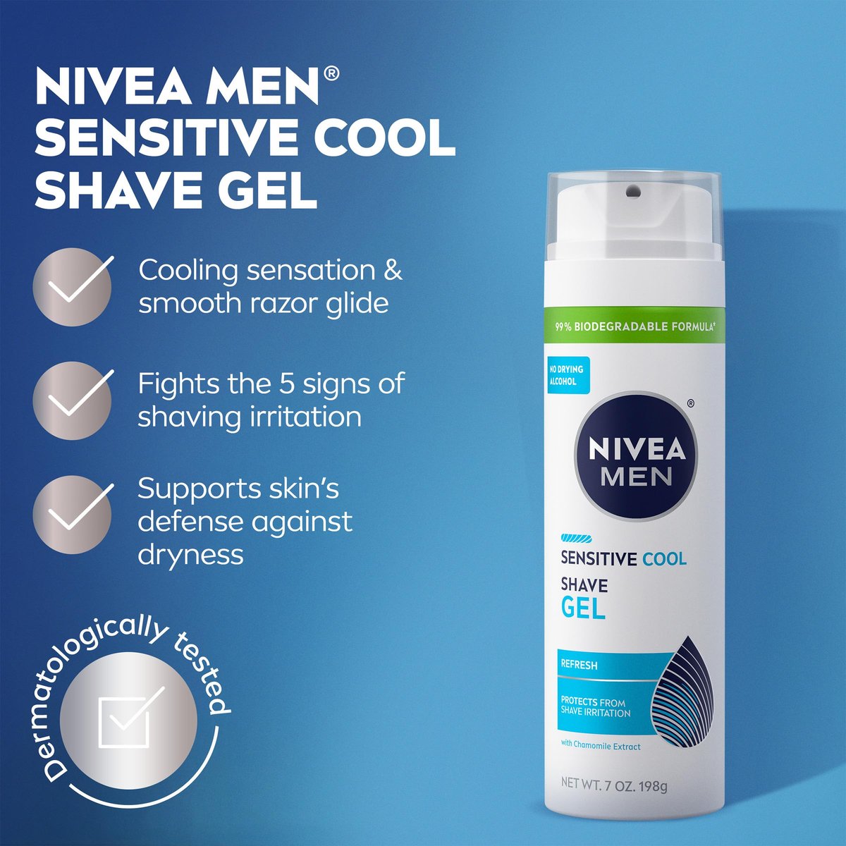 NIVEA MEN Sensitive Cool Shave Gel for Sensitive Skin, Alcohol Free with Chamomile Extract, 7 oz (Pack of 3) - görsel 5