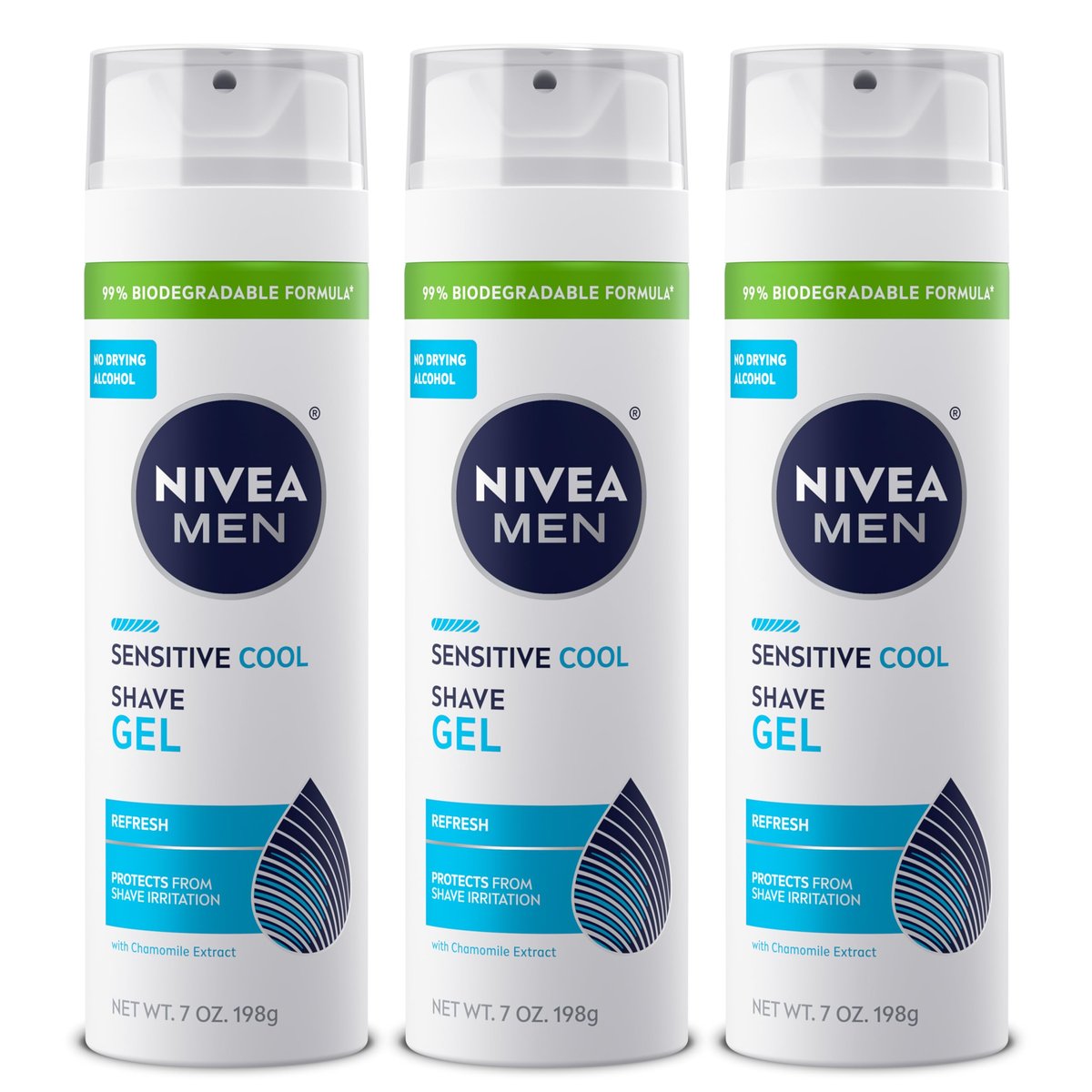 NIVEA MEN Sensitive Cool Shave Gel for Sensitive Skin, Alcohol Free with Chamomile Extract, 7 oz (Pack of 3) - görsel 1
