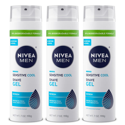 NIVEA MEN Sensitive Cool Shave Gel for Sensitive Skin, Alcohol Free with Chamomile Extract, 7 oz (Pack of 3)
