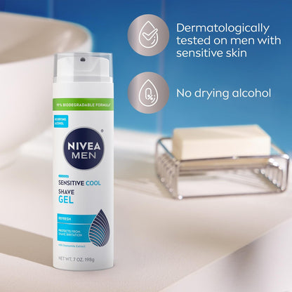 NIVEA MEN Sensitive Cool Shave Gel for Sensitive Skin, Alcohol Free with Chamomile Extract, 7 oz (Pack of 3)