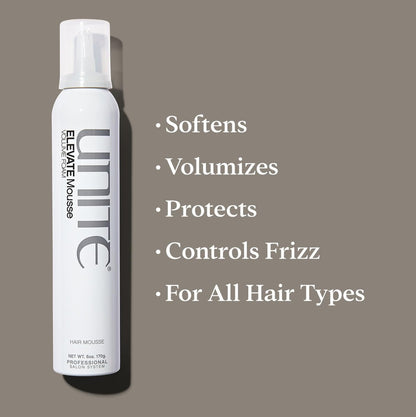 UNITE Hair ELEVATE Mousse - Weightless Volumizing Foam for Full Body, Shine & Flexible Hold, Frizz-Free Finish with UV & Thermal Protection, 6 oz Avelisse
