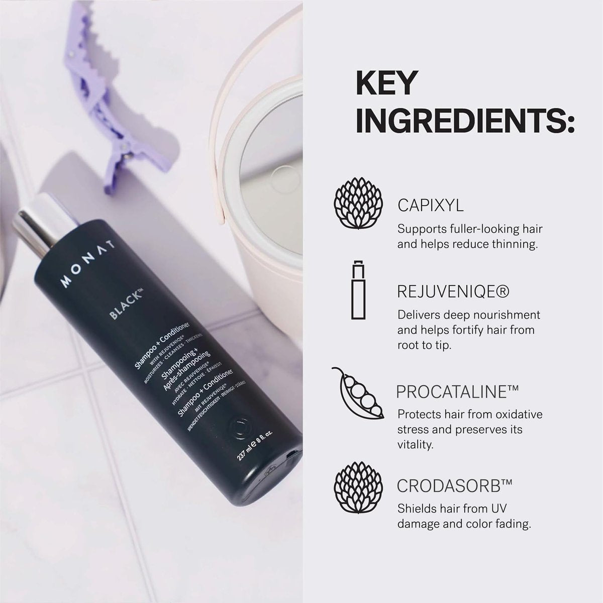 MONAT Black Shampoo + Conditioner – 2-in-1 Formula for Stronger, Healthier-Looking Hair – Cleanses and Conditions in One Step – All Hair Types – 8 fl oz Avelisse
