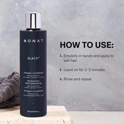 MONAT Black Shampoo + Conditioner – 2-in-1 Formula for Stronger, Healthier-Looking Hair – Cleanses and Conditions in One Step – All Hair Types – 8 fl oz Avelisse