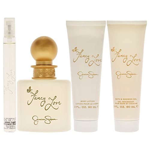 Fancy Love by Jessica Simpson Women's 4-Piece Fragrance Gift Set - EDP Spray, Mini Spray, Body Lotion & Bath Shower Crème Avelisse