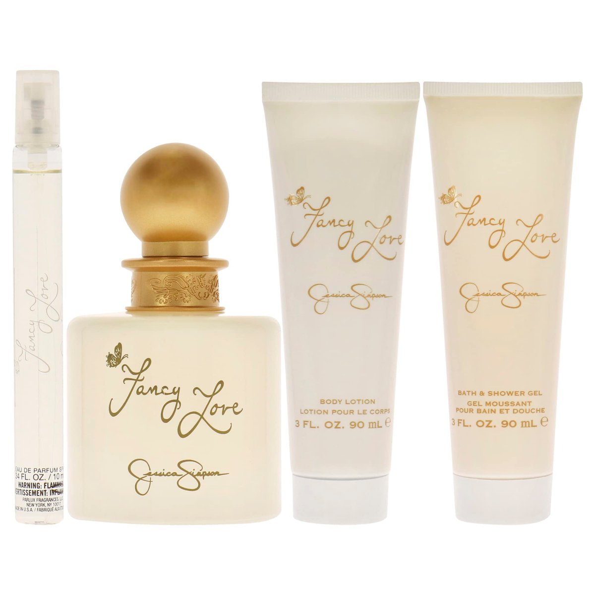 Fancy Love by Jessica Simpson Women's 4-Piece Fragrance Gift Set - EDP Spray, Mini Spray, Body Lotion & Bath Shower Crème Avelisse