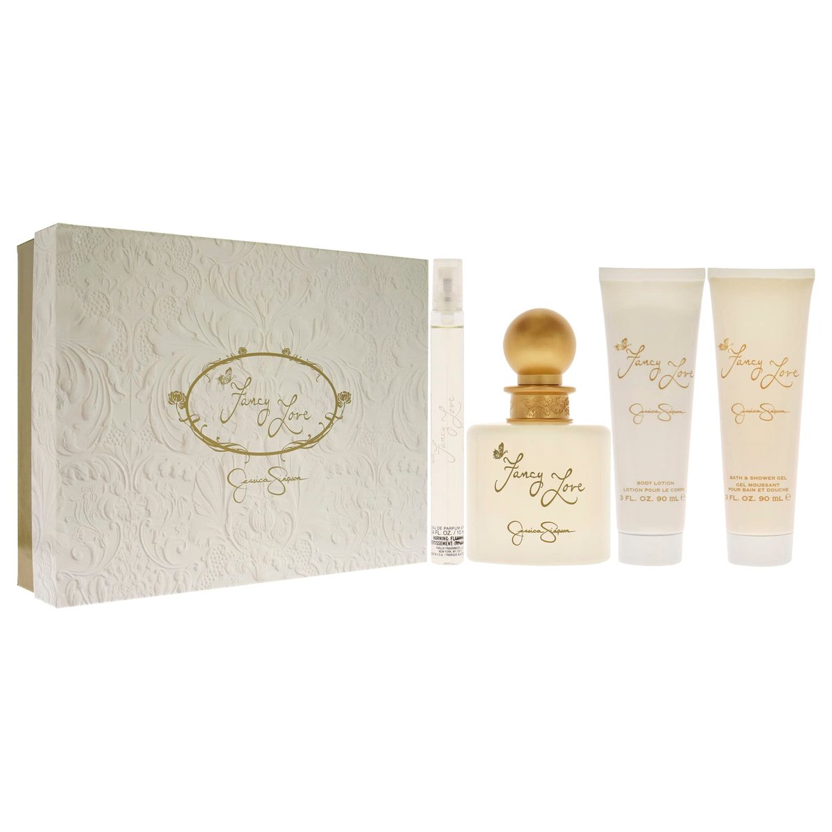 Fancy Love by Jessica Simpson Women's 4-Piece Fragrance Gift Set - EDP Spray, Mini Spray, Body Lotion & Bath Shower Crème Avelisse