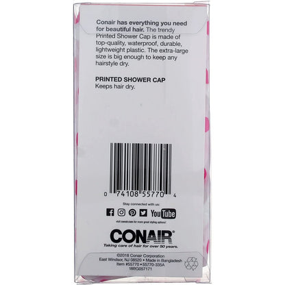 Conair Printed XL Shower Cap – Extra Large, Keeps Hair Dry, Pink