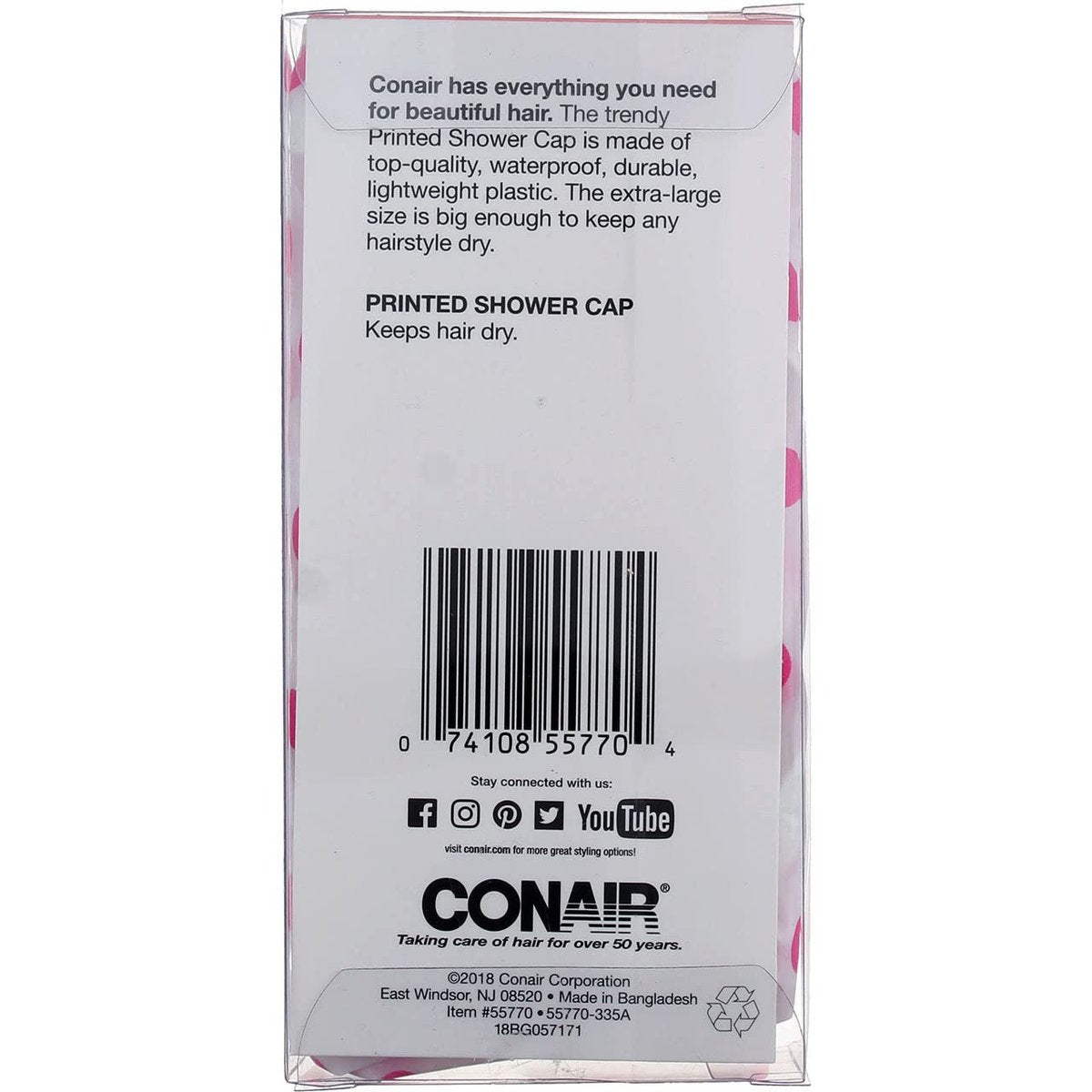 Conair Printed XL Shower Cap – Extra Large, Keeps Hair Dry, Pink - görsel 11