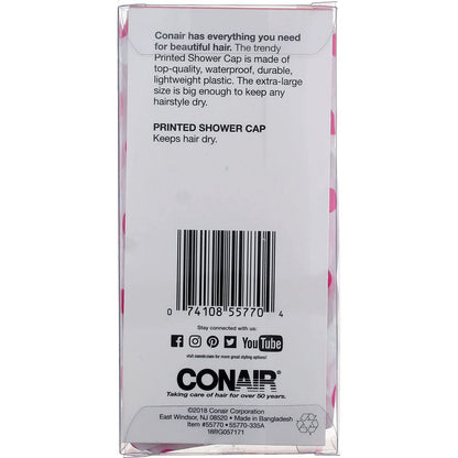 Conair Printed XL Shower Cap – Extra Large, Keeps Hair Dry, Pink