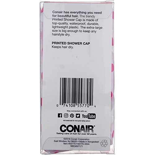 Conair Printed XL Shower Cap – Extra Large, Keeps Hair Dry, Pink - görsel 6