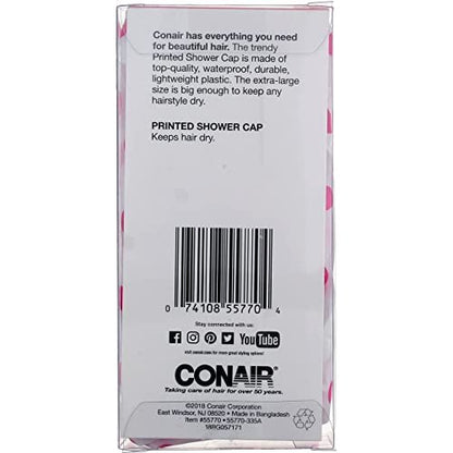 Conair Printed XL Shower Cap – Extra Large, Keeps Hair Dry, Pink