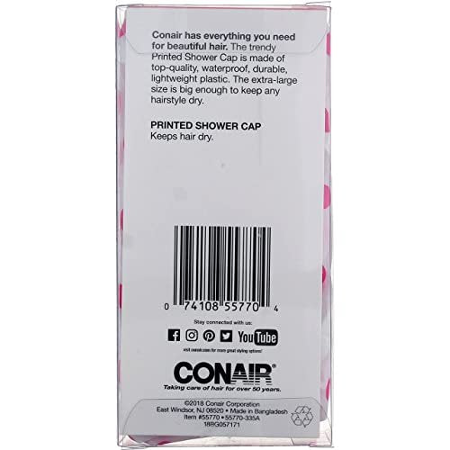 Conair Printed XL Shower Cap – Extra Large, Keeps Hair Dry, Pink - görsel 12