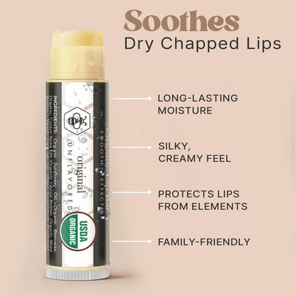 USDA Organic Lip Balm - 4 Pack Unflavored Chapstick for Dry Lips, Natural Lip Moisturizer, Beauty Gifts for Her & Him
