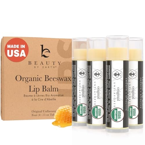 USDA Organic Lip Balm - 4 Pack Unflavored Chapstick for Dry Lips, Natural Lip Moisturizer, Beauty Gifts for Her & Him - görsel 2