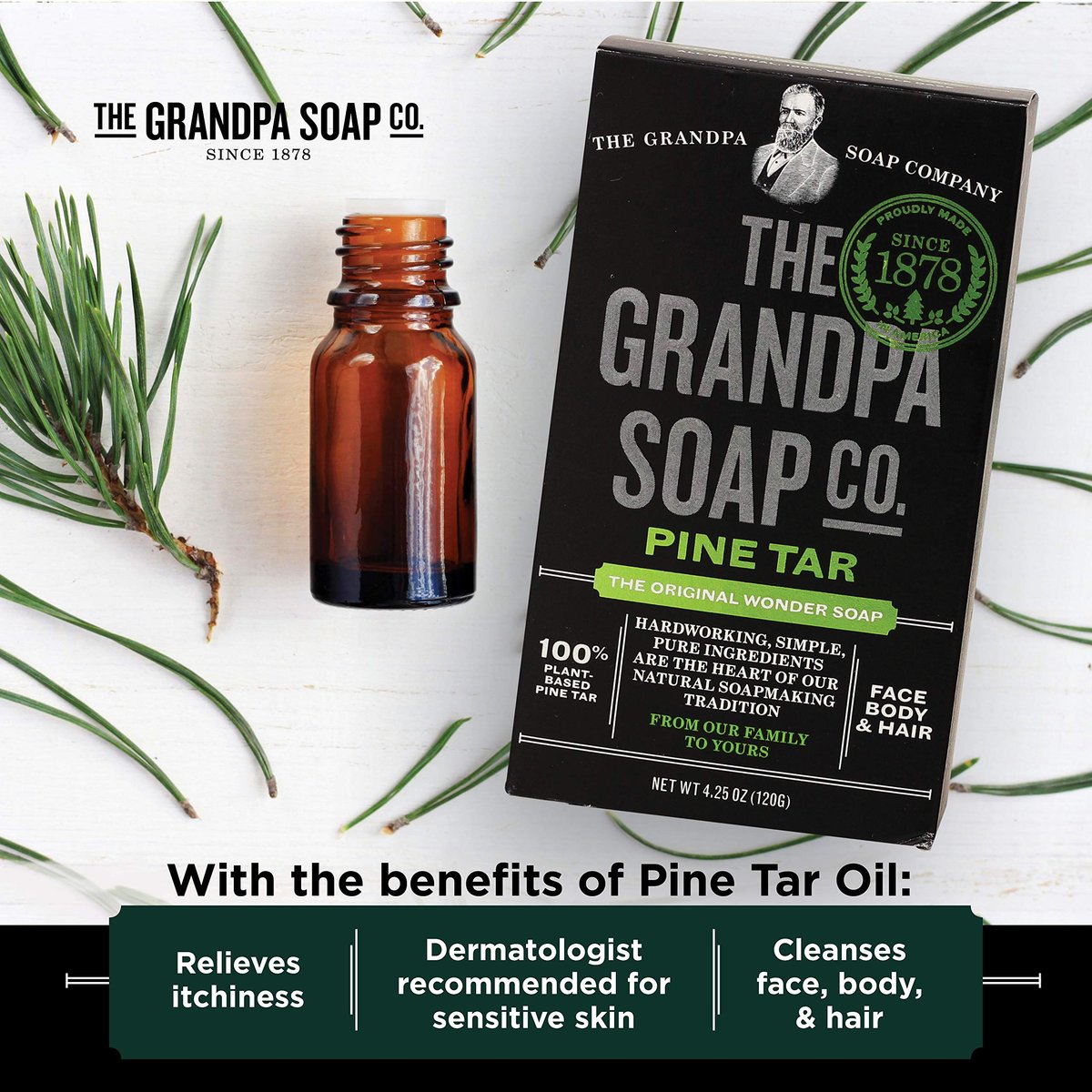 The Grandpa Soap Company Pine Tar Bar Soap – 3-Pack, 4.25 oz Each – Original Wonder Soap for Cleansing, Deodorizing & Moisturizing - görsel 6