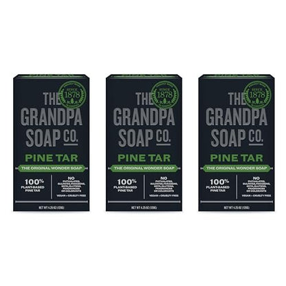 The Grandpa Soap Company Pine Tar Bar Soap – 3-Pack, 4.25 oz Each – Original Wonder Soap for Cleansing, Deodorizing & Moisturizing