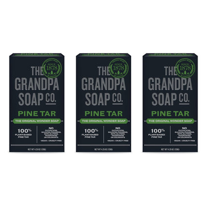 The Grandpa Soap Company Pine Tar Bar Soap – 3-Pack, 4.25 oz Each – Original Wonder Soap for Cleansing, Deodorizing & Moisturizing