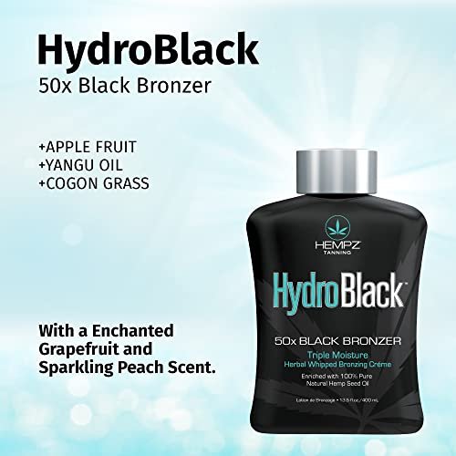 HEMPZ Hydroblack 50X Black Bronzer - Herbal Moisturizing Self Tanning Lotion for Tanning Beds, Beach, Sun 13.5 Fl Oz Avelisse