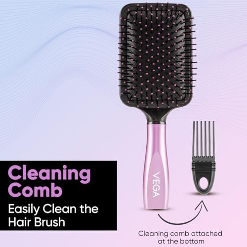 VEGA Paddle Brush with Cleaner - Simple Design with Emphasis on Function (E18-PB) - Nylon Bristles for All Hair Types - görsel 8