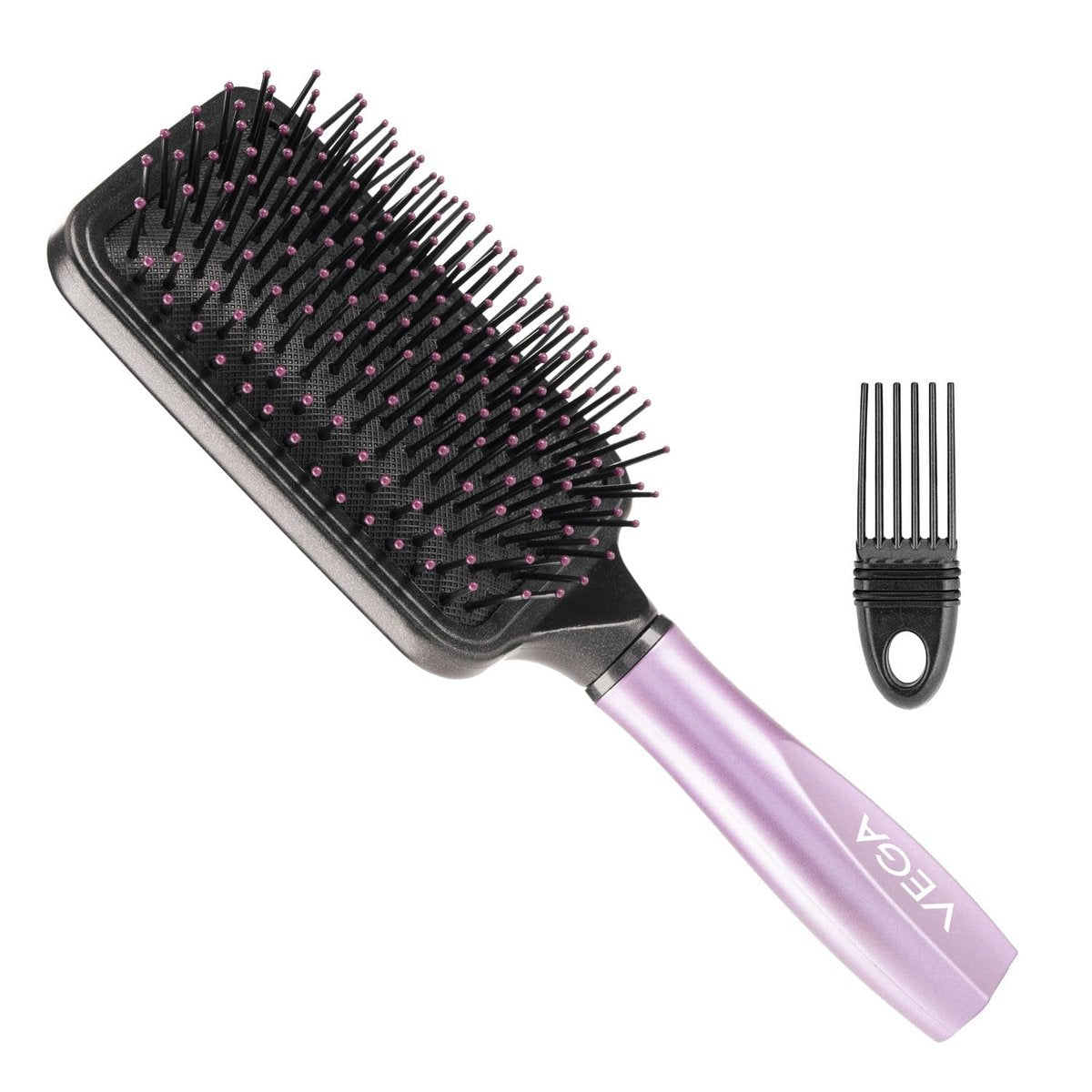 VEGA Paddle Brush with Cleaner - Simple Design with Emphasis on Function (E18-PB) - Nylon Bristles for All Hair Types - görsel 1