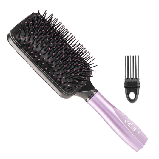 VEGA Paddle Brush with Cleaner - Simple Design with Emphasis on Function (E18-PB) - Nylon Bristles for All Hair Types