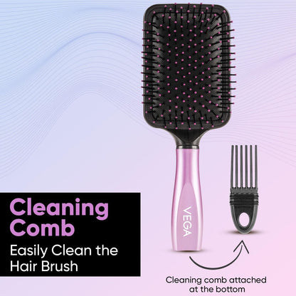 VEGA Paddle Brush with Cleaner - Simple Design with Emphasis on Function (E18-PB) - Nylon Bristles for All Hair Types
