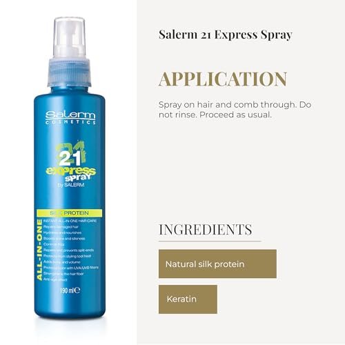 SALERM Leave-In Mask 21 Express Spray - 190 ml - Silk Protein for Damaged Hair Repair, Hydration, Heat Protection & Frizz Control Avelisse