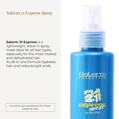 SALERM Leave-In Mask 21 Express Spray - 190 ml - Silk Protein for Damaged Hair Repair, Hydration, Heat Protection & Frizz Control Avelisse