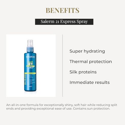SALERM Leave-In Mask 21 Express Spray - 190 ml - Silk Protein for Damaged Hair Repair, Hydration, Heat Protection & Frizz Control Avelisse