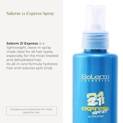 SALERM Leave-In Mask 21 Express Spray - 190 ml - Silk Protein for Damaged Hair Repair, Hydration, Heat Protection & Frizz Control Avelisse