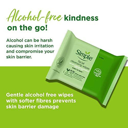 Simple Kind to Skin Cleansing Facial Wipes, 25 Count (Pack of 6) - Gentle Daily Face Wipes for Sensitive Skin Avelisse