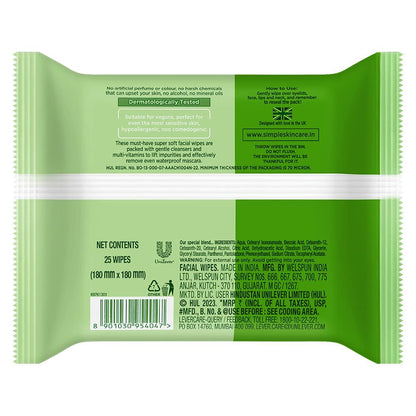 Simple Kind to Skin Cleansing Facial Wipes, 25 Count (Pack of 6) - Gentle Daily Face Wipes for Sensitive Skin Avelisse