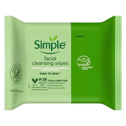 Simple Kind to Skin Cleansing Facial Wipes, 25 Count (Pack of 6) - Gentle Daily Face Wipes for Sensitive Skin Avelisse