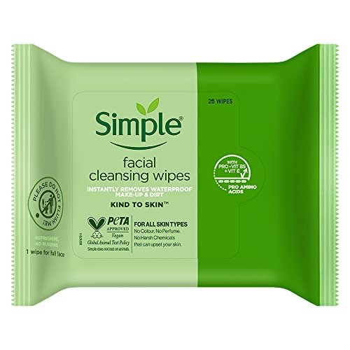 Simple Kind to Skin Cleansing Facial Wipes, 25 Count (Pack of 6) - Gentle Daily Face Wipes for Sensitive Skin Avelisse