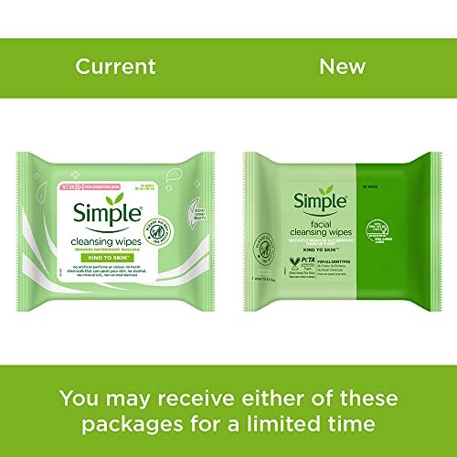 Simple Kind to Skin Cleansing Facial Wipes, 25 Count (Pack of 6) - Gentle Daily Face Wipes for Sensitive Skin Avelisse