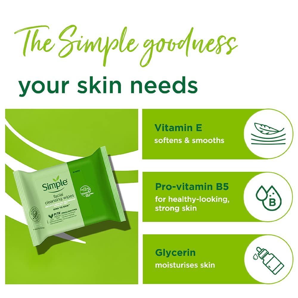 Simple Kind to Skin Cleansing Facial Wipes, 25 Count (Pack of 6) - Gentle Daily Face Wipes for Sensitive Skin Avelisse