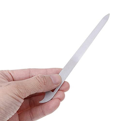 Yeshan Stainless Steel Triple-Cut Long Nail File with Nail Cleaner Tip, 5.5 Inch, Pack of 2