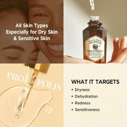 SKINFOOD Royal Honey Propolis Enrich Essence - 63% Black Bee Propolis & 10% Royal Jelly Extract Face Serum for Radiant, Glowing Skin, 1.69 Fl Oz Avelisse