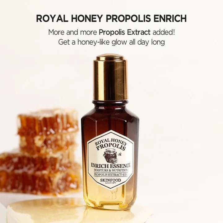 SKINFOOD Royal Honey Propolis Enrich Essence - 63% Black Bee Propolis & 10% Royal Jelly Extract Face Serum for Radiant, Glowing Skin, 1.69 Fl Oz Avelisse