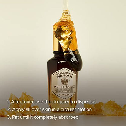 SKINFOOD Royal Honey Propolis Enrich Essence - 63% Black Bee Propolis & 10% Royal Jelly Extract Face Serum for Radiant, Glowing Skin, 1.69 Fl Oz Avelisse