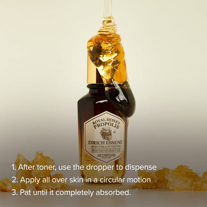 SKINFOOD Royal Honey Propolis Enrich Essence - 63% Black Bee Propolis & 10% Royal Jelly Extract Face Serum for Radiant, Glowing Skin, 1.69 Fl Oz Avelisse
