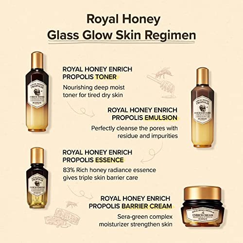 SKINFOOD Royal Honey Propolis Enrich Essence - 63% Black Bee Propolis & 10% Royal Jelly Extract Face Serum for Radiant, Glowing Skin, 1.69 Fl Oz Avelisse