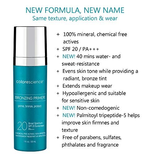Colorescience Bronzing Primer SPF 20 - Mineral Sunscreen & Makeup Primer, Broad Spectrum UVA/UVB Protection, 1 Fl Oz Avelisse