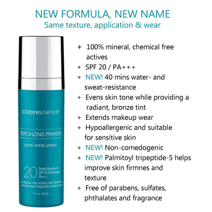 Colorescience Bronzing Primer SPF 20 - Mineral Sunscreen & Makeup Primer, Broad Spectrum UVA/UVB Protection, 1 Fl Oz Avelisse