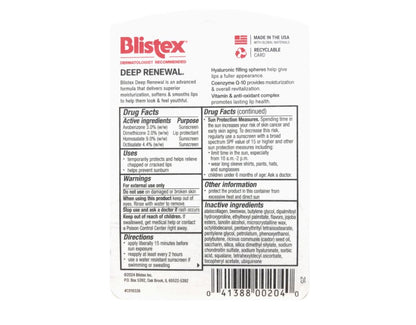 Blistex Deep Renewal Lip Protectant Sunscreen Balm, SPF 15, 0.13 oz (Pack of 2)