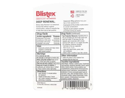 Blistex Deep Renewal Lip Protectant Sunscreen Balm, SPF 15, 0.13 oz (Pack of 2)