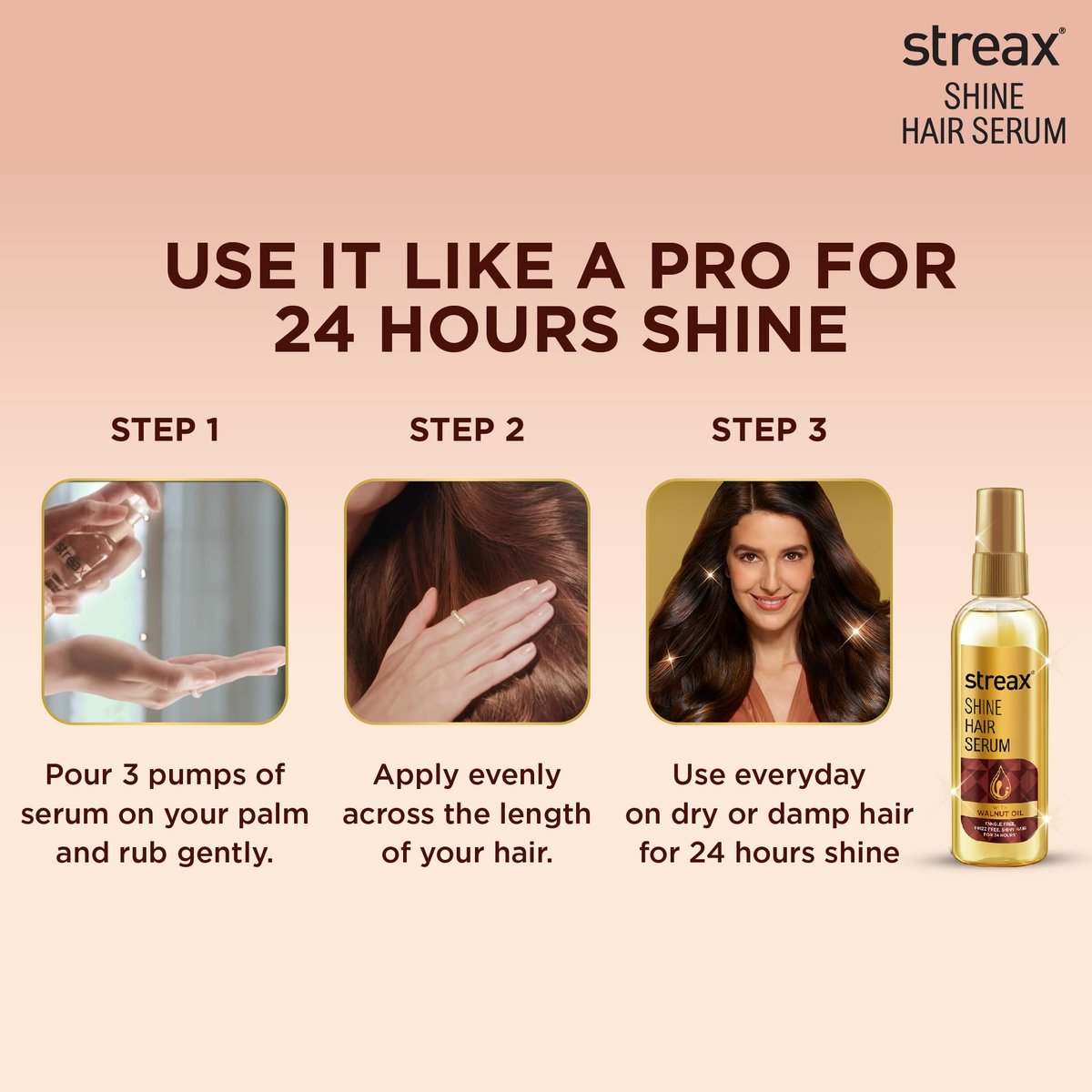 Streax Hair Serum with Walnut Oil – 115 ml (3.89 fl oz) – Frizz Control & Shine - görsel 7
